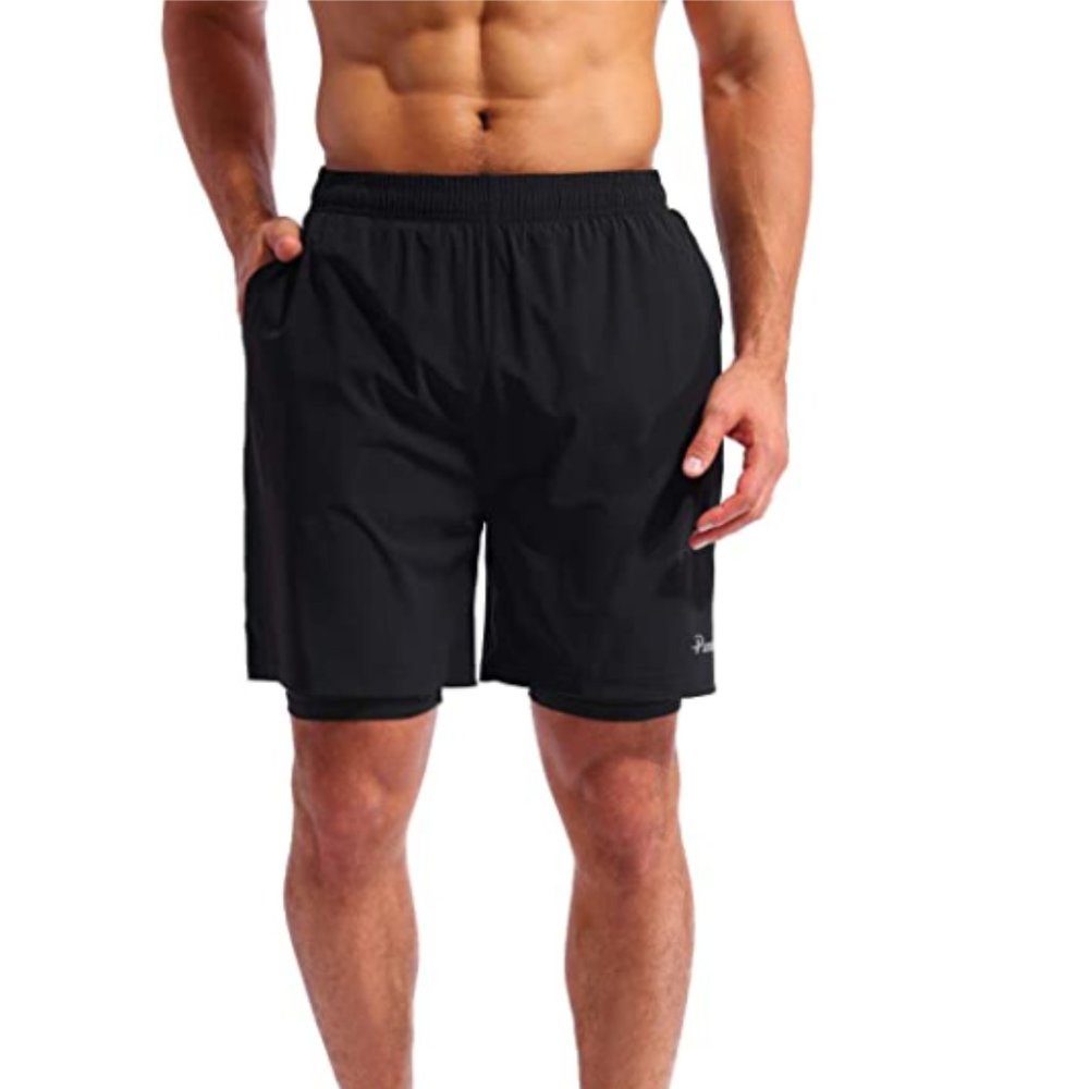 Pudolla Men’s 2 in 1 Running Shorts Quick Dry Athletic Workout Shorts for Men